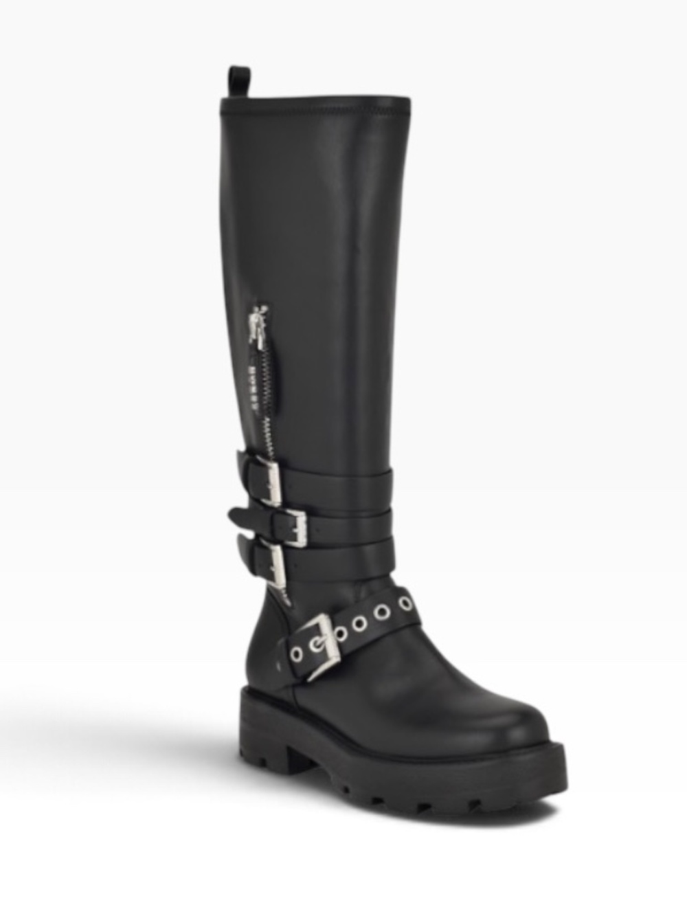 Guess Women's Yanky Tall Buckled Moto Lug Boots, Black - NWB